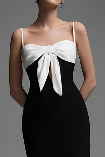 Noir Blanc Spaghetti Bretelles Robe Formelle avec Bowknot